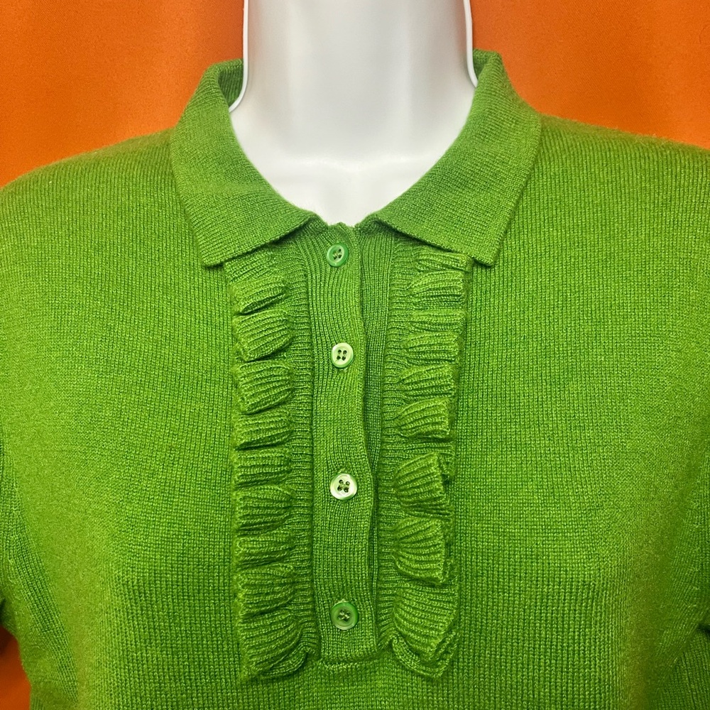 J. Crew Green Ruffled Button Down Short Sleeved I… - image 3